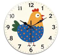 peacoblue Silent Wall Clock 12 Inch Abstract Chicken Living Room Kitchen | Non Ticking, Battery Operated, Glass Round Wall Clock Unusual Design For Bedroom,Bathroom,lounge,Dining Room,Office Decor