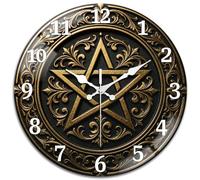 peacoblue Silent Wall Clock 12 Inch Gothic Pentagram Living Room Kitchen | Non Ticking, Battery Operated, Glass Round Wall Clock Unusual Design For Bedroom,Bathroom,lounge,Dining Room,Office Decor