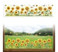 Peacoblue Sunflower and Butterfly Window Static Cling Decal Sticker, 120 x 30cm, PVC, Waterproof, Removable, Indoor/Outdoor