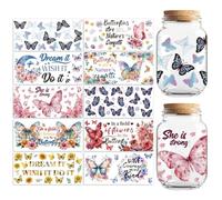 Peacoblue UV DTF Cup Transfer Wraps Stickers Butterflies, 10 Sheets Waterproof Custom Vinyl 16oz Coffee Glass Cup Tumbler Bottle Mug Decals for Men Women