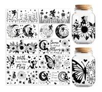 Peacoblue UV DTF Cup Transfer Wraps Stickers Christian Black Fairy, 10 Sheets Waterproof Custom Vinyl 16oz Coffee Glass Cup Tumbler Bottle Mug Decals for Men Women