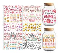 Peacoblue UV DTF Cup Transfer Wraps Stickers Christian Mother's Day, 10 Sheets Waterproof Custom Vinyl 16oz Coffee Glass Cup Tumbler Bottle Mug Decals for Men Women