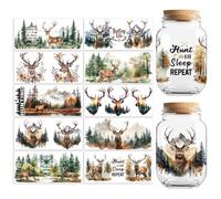 Peacoblue UV DTF Cup Transfer Wraps Stickers Forest Deer, 10 Sheets Waterproof Custom Vinyl 16oz Coffee Glass Cup Tumbler Bottle Mug Decals for Men Women