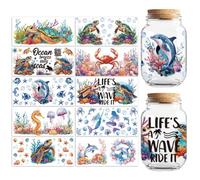 Peacoblue UV DTF Cup Transfer Wraps Stickers Marine Life, 10 Sheets Waterproof Custom Vinyl 16oz Coffee Glass Cup Tumbler Bottle Mug Decals for Men Women