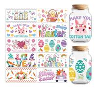 Peacoblue UV DTF Cup Wraps Transfer Stickers Easter Rabbit and Eggs Pattern, 10 Sheets Waterproof Custom Vinyl Transfer Sticker 16oz Coffee Glass Cup Tumbler Bottle Mug Decals for Men Women