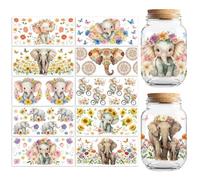 Peacoblue UV DTF Cup Wraps Transfer Stickers Elephant Pattern, 10 Sheets Waterproof Custom Vinyl Transfer Sticker 16oz Coffee Glass Cup Tumbler Bottle Mug Decals for Men Women