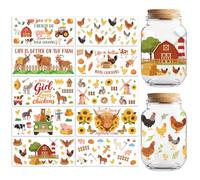 Peacoblue UV DTF Cup Wraps Transfer Stickers Farm Animals and Chickens Pattern, 10 Sheets Waterproof Custom Vinyl Transfer Sticker 16oz Coffee Glass Cup Tumbler Bottle Mug Decals for Men Women