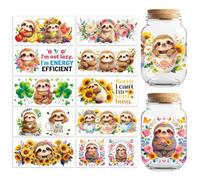 Peacoblue UV DTF Cup Wraps Transfer Stickers Sloth and Flowers Pattern, 10 Sheets Waterproof Custom Vinyl Transfer Sticker 16oz Coffee Glass Cup Tumbler Bottle Mug Decals for Men Women