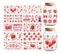 Peacoblue UV DTF Cup Wraps Transfer Stickers Strawberries with Cakes and Bows Pattern, 10 Sheets Waterproof Custom Vinyl Transfer Sticker 16oz Coffee Glass Cup Tumbler Bottle Mug Decals for Men Women