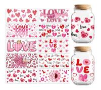 Peacoblue UV DTF Cup Wraps Transfer Stickers Valentine's Love Pattern, 10 Sheets Waterproof Custom Vinyl Transfer Sticker 16oz Coffee Glass Cup Tumbler Bottle Mug Decals for Men Women