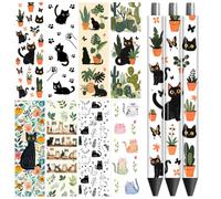 Peacoblue UV DTF Pen & Bookmark Transfer Stickers - 48pcs Cat and Plant Waterproof Decals for Pens, Acrylic Bookmarks, Journals & Spring Summer DIY Stationery Gifts