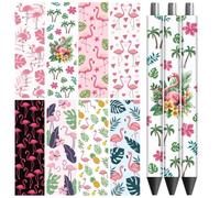 Peacoblue UV DTF Pen & Bookmark Transfer Stickers - 48pcs Flamingo and Plant Waterproof Decals for Pens, Acrylic Bookmarks, Journals & Spring Summer DIY Stationery Gifts