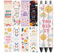 Peacoblue UV DTF Pen & Bookmark Transfer Stickers - 48pcs Motivational and Word Waterproof Decals for Pens, Acrylic Bookmarks, Journals & Spring Summer DIY Stationery Gifts