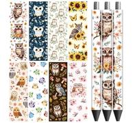 Peacoblue UV DTF Pen & Bookmark Transfer Stickers - 48pcs Owl and Flowers Waterproof Decals for Pens, Acrylic Bookmarks, Journals & Spring Summer DIY Stationery Gifts