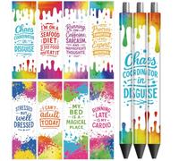 Peacoblue UV DTF Pen Wraps Transfer Sticker Colorful Paint Stains and Funny Words - 48pcs Waterproof HD Print UV DTF Pen Adhesive Decals for Personalized DIY Pencil Pen Crafts Gifts Giving