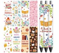 Peacoblue UV DTF Pen Wraps Transfer Sticker Decal Books and Flowers Words - 48pcs Waterproof HD Print UV DTF Pen Adhesive Decals for DIY Pencil Pen Decorative Crafts Gifts Giving for Mothers Day