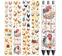 Peacoblue UV DTF Pen Wraps Transfer Sticker Decal Farm with Chickens Words - 48pcs Waterproof HD Print UV DTF Pen Adhesive Decals for Personalized DIY Pencil Pen Decorative Crafts Gifts Giving