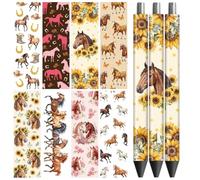 Peacoblue UV DTF Pen Wraps Transfer Sticker Decal Horse Words - 48pcs Waterproof HD Print UV DTF Pen Adhesive Decals for Personalized DIY Pencil Pen Decorative Crafts Gifts Giving