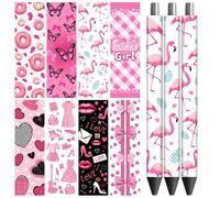 Peacoblue UV DTF Pen Wraps Transfer Sticker Decal Pink Aesthetics - 48pcs Waterproof HD Print UV DTF Pen Adhesive Decals for Personalized DIY Pencil Pen Decorative Crafts Gifts Giving for Mothers Day