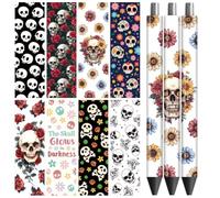 Peacoblue UV DTF Pen Wraps Transfer Sticker Skeleton and Rose Words - 48pcs Waterproof HD Print UV DTF Pen Adhesive Decals for Personalized DIY Pencil Pen Crafts Gifts Giving