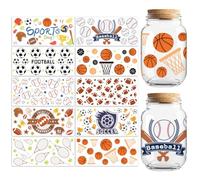 Peacoblue UV DTF Transfer Cup Wraps Stickers Christian Various of Sport Balls, 10 Sheets Waterproof Custom Vinyl 16oz Coffee Glass Jar Cups Bottle Mug Tumbler Decals Wrap for Men Women