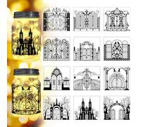 Peacoblue Vintage Door Silhouette Cutouts for Jars, Lantern, Glass, Wishing Bottle Decor(No Stickers), 12Pcs Reusable Silhouette DIY Craft Kit Decals for Art Mural Garden Home
