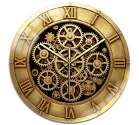 peacoblue Wall Clocks Battery Operated 3D Gear 12 Inch Glass Round Wall Clock Non Ticking for Kitchen Living Room Dining Room Bedroom and Bathroom Decor Accessories (battery not included)