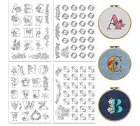 peacoblue Water Soluble Embroidery Patterns for Beginners 4 Sheets Alphabet Floral Wreath with 94pcs Patterns, Wash Away Stick and Stitch Embroidery Paper for Hand Sewing Lovers Women Adult