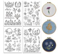 peacoblue Water Soluble Embroidery Patterns for Beginners 4 Sheets Blossoming of Plants with 33pcs Patterns, Wash Away Stick and Stitch Dissolvable Embroidery Paper for Hand Sewing Lovers Women Adult