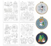 peacoblue Water Soluble Embroidery Patterns for Beginners 4 Sheets Christmas Snowman with 16pcs Patterns, Wash Away Stick and Stitch Dissolvable Embroidery Paper for Hand Sewing Lovers Women Adult