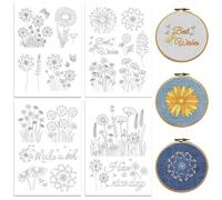 peacoblue Water Soluble Embroidery Patterns for Beginners 4 Sheets Dandelion Flower with 20pcs Patterns, Wash Away Stick and Stitch Dissolvable Embroidery Paper for Hand Sewing Lovers Adult