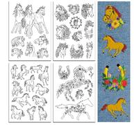 peacoblue Water Soluble Embroidery Patterns for Beginners 4 Sheets Horse with 34pcs Patterns, Wash Away Stick and Stitch Dissolvable Embroidery Paper for Hand Sewing Lovers Women Adult
