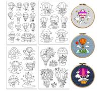 peacoblue Water Soluble Embroidery Patterns for Beginners 4 Sheets Hot Air Balloon with 35pcs Patterns, Wash Away Stick and Stitch Dissolvable Embroidery Paper for Hand Sewing Lovers Women Adult