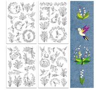 peacoblue Water Soluble Embroidery Patterns for Beginners 4 Sheets Hummingbird and Flower with 50pcs Patterns, Wash Away Stick and Stitch Embroidery Paper for Hand Sewing Lovers Women Adult