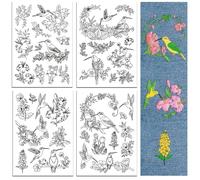 peacoblue Water Soluble Embroidery Patterns for Beginners 4 Sheets Pink Flower and Bird with 36pcs Patterns, Wash Away Stick and Stitch Dissolvable Embroidery Paper for Hand Sewing Lovers Women Adult