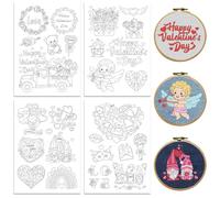 peacoblue Water Soluble Embroidery Patterns for Beginners 4 Sheets Valentine's Day Elements with 27pcs Patterns, Wash Away Stick and Stitch Dissolvable Embroidery Paper for Hand Sewing Lovers Adult