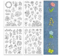 peacoblue Water Soluble Embroidery Patterns for Beginners 4 Sheets Wildflower with 77pcs Patterns, Wash Away Stick and Stitch Dissolvable Embroidery Paper for Hand Sewing Lovers Women Adult