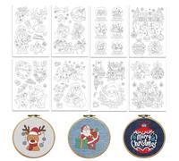 Peacoblue Water Soluble Embroidery Patterns for Beginners, Santa Claus and Crystal Ball 8 Sheets with 47pcs Wash Away Stick and Stitch Embroidery Pattern Stabilizer for Hand Sewing Women Adults