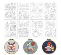 Peacoblue Water Soluble Embroidery Patterns for Beginners, Santa Claus and Gnomes 8 Sheets with 54pcs Wash Away Stick and Stitch Embroidery Pattern Stabilizer for Hand Sewing Women Adults