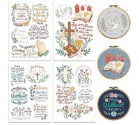 peacoblue Water Soluble Embroidery Patterns with Color for Beginners, Bible Verses and Flower 4 Sheets with 19pcs Wash Away Embroidery Pattern Stabilizer for Hand Sewing Women Adults
