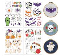 peacoblue Water Soluble Embroidery Patterns with Color for Beginners, Halloween Elements 4 Sheets with 29pcs Wash Away Embroidery Pattern Stabilizer for Hand Sewing Women Adults