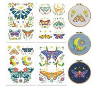 peacoblue Water Soluble Embroidery Patterns with Color for Beginners, Moth and Flowers 4 Sheets with 16pcs Wash Away Embroidery Pattern Stabilizer for Hand Sewing Women Adults