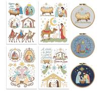 peacoblue Water Soluble Embroidery Patterns with Color for Beginners, Nativity 4 Sheets with 18pcs Wash Away Embroidery Pattern Stabilizer for Hand Sewing Women Adults