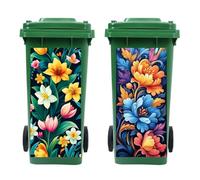 Peacoblue Wheelie Bin Stickers 2 Sheets Art Flower Illustration Sticky Dustbin Stickers Decals, 15in x 32in Waterproof Large Wraps for Bins, Fridge, Wall Outdoor Indoor Patio Decor, Home Decoration
