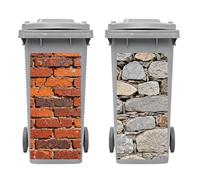 Peacoblue Wheelie Bin Stickers 2 Sheets Brick and Stone Wall Sticky Dustbin Stickers Decals, 15"x 32" Waterproof Large Wraps for Bins, Fridge, Wall Outdoor Indoor,Garden, Home Decoration