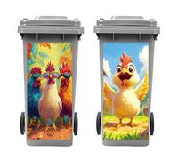 Peacoblue Wheelie Bin Stickers 2 Sheets Cartoon Chicken Rooster Sticky Dustbin Stickers Decals, 15"x 32" Waterproof Large Wraps for Bins, Fridge, Wall Outdoor Indoor Patio Decor, Home Decoration