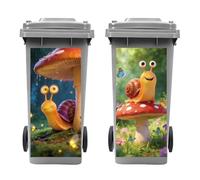 Peacoblue Wheelie Bin Stickers 2 Sheets Cartoon Snail with Mushroom Sticky Dustbin Stickers Decals, 15"x 32" Waterproof Large Wraps for Bins, Fridge, Wall Outdoor Indoor, Home Decoration