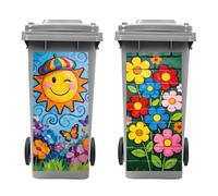 Peacoblue Wheelie Bin Stickers 2 Sheets Children Painting Style with Sun Sticky Dustbin Stickers Decals, 15"x 32" Waterproof Large Wraps for Bins, Fridge, Wall Outdoor Indoor, Home Decoration