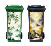 peacoblue Wheelie Bin Stickers 2 Sheets Chinese style Pattern Sticky Dustbin Stickers Decals, 15in x 32in Waterproof Self Adhesive Large Decal for Trash Cans Bins Driveway Garden Outdoor