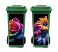 Peacoblue Wheelie Bin Stickers 2 Sheets Colorful Roses and Gerbera Sticky Dustbin Stickers Decals, 15in x 32in Waterproof Large Wraps for Bins, Fridge, Wall Outdoor Indoor, Home Decoration